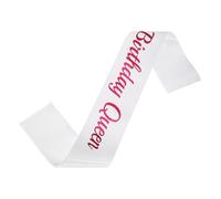 sourcing map Écharpe de reine d'anniversaire avec épingle en aluminium rose vif - Fournitures de fête - Accessoires de décoration pour femme - Cadeaux de fête - Cadeau de naissance - Blanc