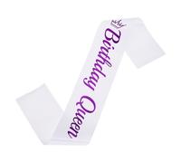 sourcing map Écharpe de reine d'anniversaire avec épingle - Lettrage violet - Fournitures de fête - Accessoires de décoration pour femme - Cadeau de naissance - Blanc