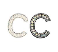 sourcing map Écusson Lettre Patch Thermocollant Fer Repasser Décorative Lettre C Noir Blanc Paillettes Alphabet Applique Strass Perle pour DIY Vêtements Réparation Chapeaux Sacs Lot de 2
