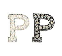 sourcing map Écusson Lettre Patch Thermocollant Fer Repasser Décorative Lettre P Noir Blanc Paillettes Alphabet Applique Strass Perle pour DIY Vêtements Réparation Chapeaux Sacs Lot de 2