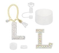 sourcing map Ensemble d'accessoires pour gobelet Stanley - Décorations initiales pour gobelet - 1,2 l - Avec capuchon en paille de diamant, porte-clés, lettres, autocollants et manchons en silicone