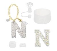 sourcing map Ensemble d'accessoires pour gobelet Stanley - Décorations initiales pour gobelet - 76/1,2 l - Avec capuchon en paille de diamant, porte-clés, lettres, autocollants et manchons en silicone