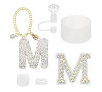 sourcing map Ensemble d'accessoires pour gobelet Stanley - Décorations initiales pour gobelet - 76/1,2 l - Avec capuchon en paille de diamant, porte-clés, lettres, autocollants, base en silicone