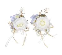 sourcing map Ensemble de corsage et boutonnières de poignet avec fleurs artificielles pour mariage, mariée, marié, cérémonie, anniversaire, bal de fin d'année, blanc