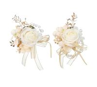 sourcing map Ensemble de corsage et boutonnières de poignet avec fleurs artificielles pour mariage, mariée, marié, cérémonie, anniversaire, bal de fin d'année, crème