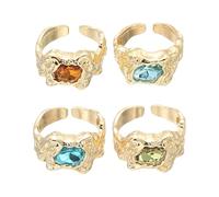 sourcing map Ensemble de grosses bagues en or pour femme - Réglable - Empilable - Avec cristal - Style vintage, Acier allié, Aucune pierre précieuse