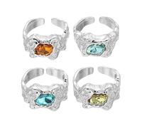 sourcing map Ensemble de grosses bagues en or pour femme - Réglable - Empilable - Avec cristal - Style vintage, Acier allié, Aucune pierre précieuse