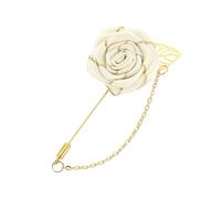 sourcing map Épinglette rose pour homme, fleur avec chaîne en feuille dorée, tissu fait à la main, accessoire de corsage de fleur, 1.6"x3.5", Acier allié