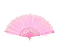 sourcing map Éventail à Plumes Rose Pliable Vintage avec Pompon Et Plume de Jade, Idéal pour la Décoration de Fête d'halloween, de Mariage Et de Danse.