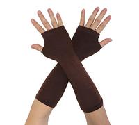 sourcing map Femmes hiver acrylique arc-en-ciel bande sans doigts trou de pouce longueur du coude longs gants tricotés marron-2 One Size