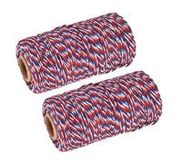 sourcing map Ficelle Emballage Corde Emballage Coton Ficelle 100M/109 Rouge Bleu et Blanc Corde pour Emballage Cadeau, Noël Ficelle, Paquet de 2