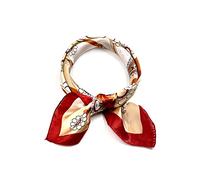 sourcing map Foulard carré pour femme, imprimé léopard, rayé, à pois, foulard Motifs cachemire rouges et beiges floraux 50x50cm/19.69x19.69(LxW)