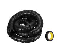 sourcing map Gaine de gestion de câbles en spirale de 3 m, 50 mm, isolation en polypropylène pour câble d'ordinateur, câble d'alimentation, tuyau de gaz, noir avec ruban adhésif