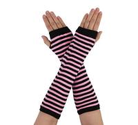 sourcing map Gants d'hiver longs tricotés pour femme avec trou pour le pouce Noir/rose Taille unique