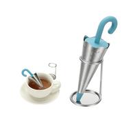 sourcing map Infuseur à thé parapluie en acier inoxydable avec poignée en silicone réutilisable à pores fins pour tasses à thé, théières, tasses, bleu