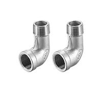 sourcing map Inox Acier 304 Coulé Tube Raccords 90 Degré Coude 3/8 BSPT Femelle x 3/8 BSPT Mâle Filetage 2Pcs