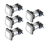 sourcing map Jeu Bouton Poussoir 34x34 Carré 12V LED Illuminé Bouton Poussoir Interrupteur avec Micro Interrupteur pour Arcade Vidéo Blanc 5Pcs