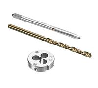 sourcing map Jeu de tarauds et de forets, M3 x 0,5, filetage à gauche et matrice ronde, foret hélicoïdal à haute vitesse en acier cobalt 2,5 mm