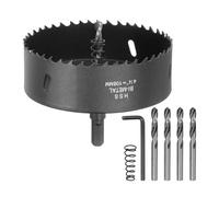 sourcing map Kit de scie-cloche bimétallique de 108 mm avec 1 arbre hexagonal de 1,27 cm, 5 forets centraux de 6,35 mm, 2 ressorts, 1 clé pour bois, plastique, métal souple