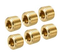 sourcing map Laiton Tuyau Bouchon 1/4" NPT Mâle Filetage Hexagonal Interne Tête Douille Raccord pour Eau Air Carburant Conduite Paquet 6