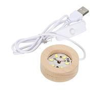 sourcing map LED Bois Boule Support Supports Affiche Base 6x2cm Blanc luminaire Rond USB Interrupteur pour Cristal Boule Pierre