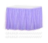 sourcing map Lot de 1 jupe de table en tulle violet clair de 2,7 m pour décoration de table rectangulaire ou ronde à franges pour anniversaire, mariage, gâteau, dessert