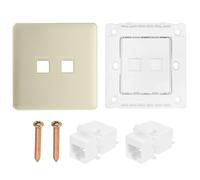 sourcing map Lot de 1 plaque murale Ethernet, prise murale Ethernet Cat 6 à 2 ports avec coupleur RJ45 Cat6 sans perforation pour bureau à domicile, doré
