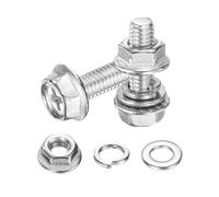 sourcing map Lot de 10 boulons à tête hexagonale M6 x 20 mm, vis hexagonales à bride en acier inoxydable 304 avec écrous, rondelles plates et de verrouillage, entièrement filetées, pour machines