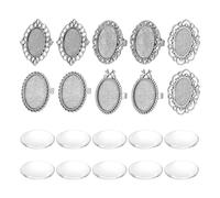 sourcing map Lot de 10 cabochons vierges en métal - 18 mm - Réglable - Plateau plat avec 10 cabochons en verre transparent pour la fabrication de bijoux, les sculptures (argent)