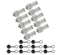 sourcing map Lot de 10 connecteurs aviation GX16 à 3 broches 250 V 15 A 16 mm en métal avec prise mâle femelle et capuchons étanches pour remorques, drones, équipements industriels, argent