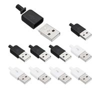 sourcing map Lot de 10 connecteurs mâles USB 2.0 de type A, bornes à souder à 4 broches avec trou de câble de 3 mm pour kit de réparation de câble, alimentation, projets de microcontrôleur, blanc/noir