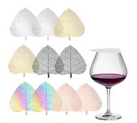 sourcing map Lot de 10 couvercles de verre à vin en acier inoxydable en forme de feuille pour boissons, café, thé, bière, coloré/doré/or rose/argenté/noir