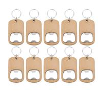 sourcing map Lot de 10 décapsuleurs en bois, poignée en bois de 6,6 cm, porte-clés en acier inoxydable, porte-clés en bois brut pour cuisine, bar, restaurant