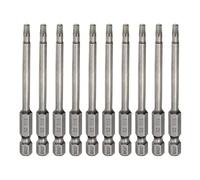 sourcing map Lot de 10 embouts de tournevis à tête Torx T15 6,35 mm Tige hexagonale 75 mm de long Magnétique sans trou Inviolable 6 points Étoile Tournevis visseurs industriels