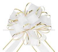 sourcing map Lot de 10 grands nœuds à tirer de 15,2 cm avec bord doré, ruban en organza pour emballage cadeau de voiture, mariage, paniers, cadeaux de Noël, blanc