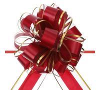 sourcing map Lot de 10 grands nœuds à tirer de 15,2 cm avec bord doré, ruban en organza pour emballage cadeau de voiture, mariage, paniers, cadeaux de Noël, rouge bordeaux