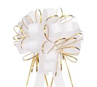 sourcing map Lot de 10 grands nœuds à tirer de 20,3 cm avec bord doré, ruban en organza pour emballage cadeau de voiture de mariage, panier de voiture, cadeau de Noël, blanc