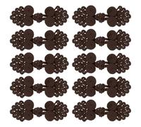 sourcing map Lot de 10 paires de boutons chinois en forme de grenouille avec perles pour couture, manteaux, manteaux, pulls, costumes de mariée, 2,5 x 6,9 cm Marron foncé