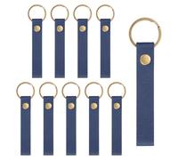 sourcing map Lot de 10 porte-clés vierges en cuir synthétique avec porte-clés pour fournitures de bricolage, cadeaux (bleu, 11,4 x 1,5 cm)