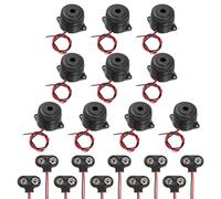 sourcing map Lot de 10 sonneries piézoélectriques DC3-24 V 100 dB 3500 Hz avec connecteur de batterie de type T de 9 V pour moto, golf, voiture, voiture, voiture, alarme de voiture, noir