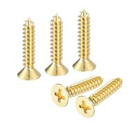 sourcing map Lot de 10 vis à bois en laiton - M5 x 25 mm - Vis autotaraudeuses à tête plate Phillips pour charnières de porte, meubles en bois, appareils ménagers