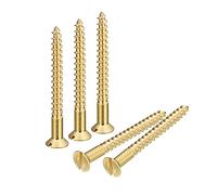 sourcing map Lot de 10 vis à bois en laiton, M5 x 50 mm, tête plate auto-taraudeuse, vis autotaraudeuses à tête fraisée pour meubles de travail du bois