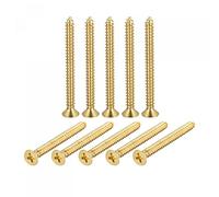 sourcing map Lot de 10 vis à bois en laiton, vis metaux, M6 x 60 mm, cruciformes à tête plate autotaraudeuses pour charnières de porte, meubles en bois, appareils ménagers