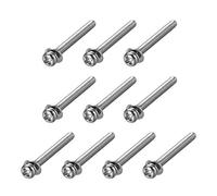 sourcing map Lot de 10 vis à métaux M3 x 35 mm en acier inoxydable 304 à tête cylindrique cruciforme avec rondelle à ressort et rondelles unies