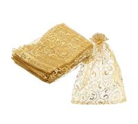 sourcing map Lot de 100 sacs en organza, 10 x 15 cm, sacs à bonbons en maille avec cordon de serrage, cadeau pour fête, Noël, mariage, festival, petit cadeau, doré