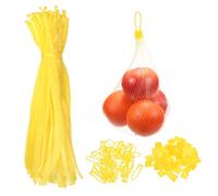 sourcing map Lot de 100 sacs réutilisables en maille - 40 cm - Sacs de rangement réutilisables avec boucle en plastique pour fruits frais, légumes, fruits de mer - Jaune, jaune, 40 cm, Sacs