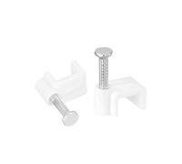 sourcing map Lot de 100 serre-câbles plats renforcés avec clou en acier Blanc 8 mm