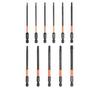 sourcing map Lot de 11 embouts de tournevis à tête Torx T6-T40 de 100 mm de long avec tige hexagonale magnétique sans trou inviolable 6 points en acier phosphate S2