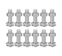 sourcing map Lot de 12 boulons de carrosserie à col carré M6 x 25 mm avec écrous et rondelles, en acier inoxydable 304, à tête ronde, à col carré, argenté