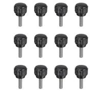 sourcing map Lot de 12 boutons de serrage moletés M4 x 14 mm en acier inoxydable 304 à filetage mâle à vis moletée de type 14 mm à tête ronde filetée à main Noir